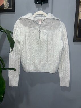 Sincerly Jules Grey Cable Knit Half-Zip Sweater Sz XS